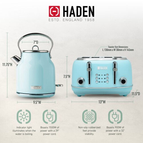 Haden Stainless Steel Retro Toaster & 1.7 Liter Stainless Steel Electric Kettle Perspective: left
