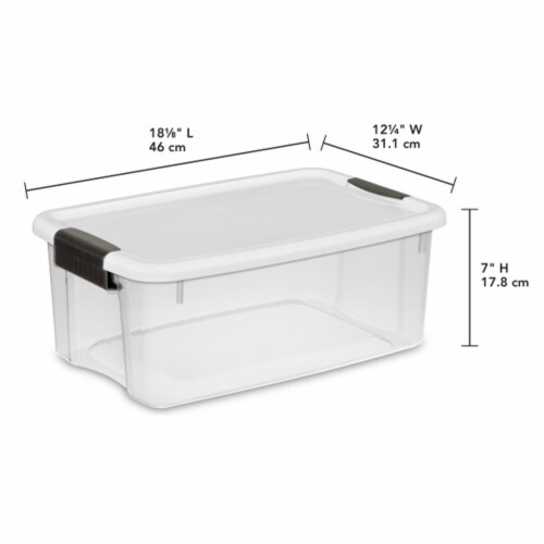 Sterilite 116 Quart Latch Lid Tote, 4 Pack, and 18 Quart Latch Lid Tote, 6 Pack Perspective: left