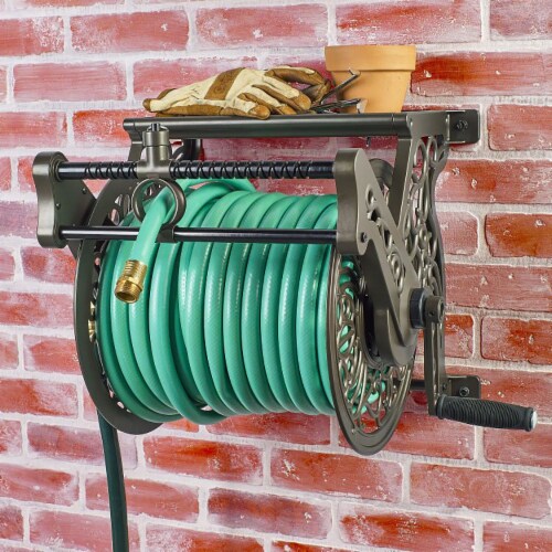 Liberty Garden Wall Mounted Heavy Aluminum Hanging Hose Reel w/ Guide (3 Pack) Perspective: left