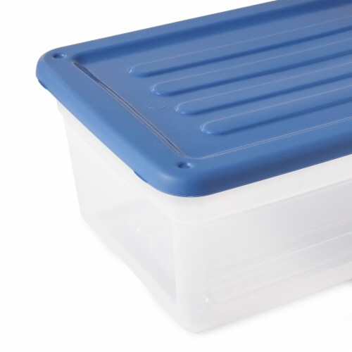 Gracious Living 6 Quart Clear Plastic Storage Bin Container + Blue Lid (12 Pack) Perspective: left