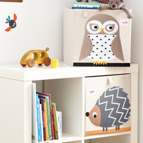 3 Sprouts Foldable Fabric Storage Cube Box Soft Toy Bin, Owl & Bear (2 Pack) Perspective: left
