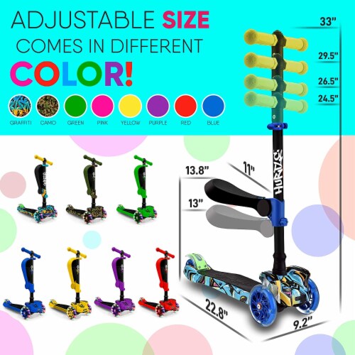 Hurtle ScootKid 3 Wheel Child Ride On Scooter with LED Wheels, Graffiti (2 Pack) Perspective: left