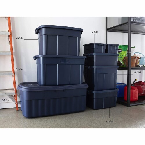 Rubbermaid Roughneck 18 gal. Storage Tote w/ Lid, Gray & Indigo 6 Pack, Men's, Size: 18 Gal - 6 Pack, Blue