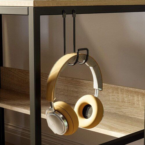 Bestier Computer Office Desk Workstation with Side Storage Shelves & Hook, Oak Perspective: left