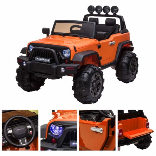 TOBBI 12V Kids Electric Battery Powered 2 Speed Open Top SUV Ride On Toy Orange Perspective: left