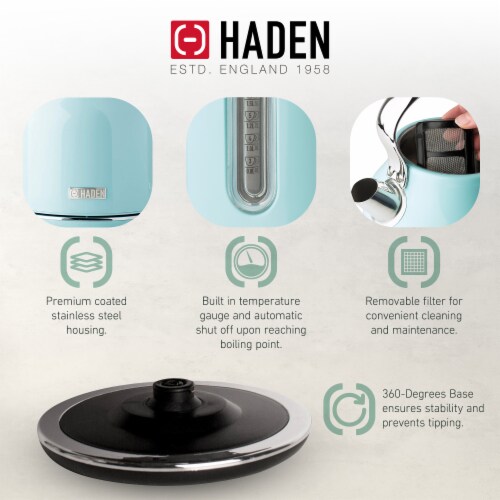 Haden Heritage 1.7 Liter Stainless Steel Electric Kettle with Toaster, Turquoise Perspective: left