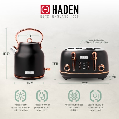 Haden Heritage Stainless Steel Electric Tea Kettle with Toaster