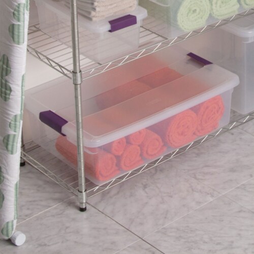 Sterilite 66 Qt ClearView Latch Storage Box, Stackable Bin with Latching  Lid, Plastic Container to Organize Clothes in Closet, Clear Base, Lid,  6-Pack