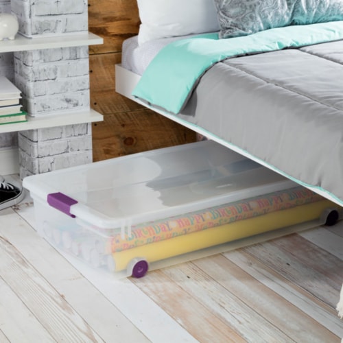 Sterilite 60 Quart ClearView Latch Lid Wheeled Underbed Storage Box, (8 Pack) Perspective: left