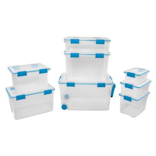 Sterilite 7.5 Quart Clear Plastic Home Storage Box with Latching Lids, (24 Pack) Perspective: left