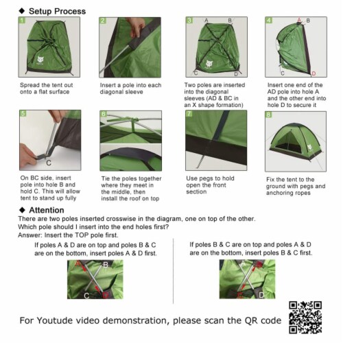 Night Cat Easy Setup Lightweight Waterproof Backpacking Tent, 1 Person, Green Perspective: left