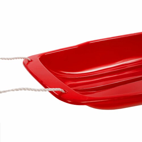 Lucky Bums Kids 48 Inch Plastic Snow Toboggan Sled with Pull Rope, Red (3 Pack) Perspective: left