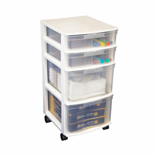 Gracious Living Clear 4 Drawer Storage Chest System w/Casters, White (4