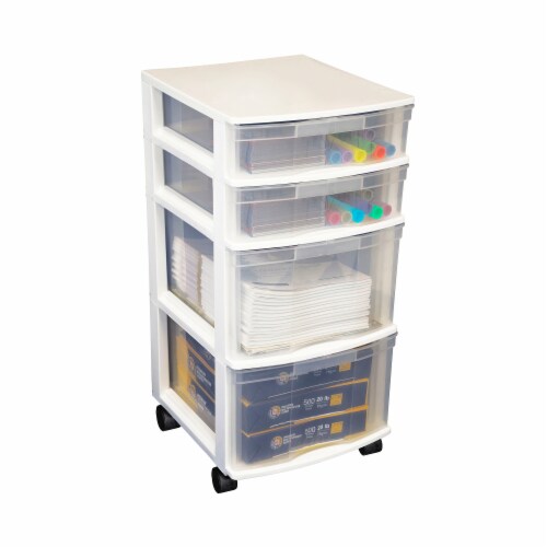 Gracious Living Resin Clear 4 Drawer Storage Chest System with Casters, White