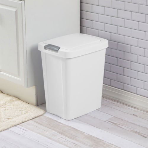 Sterilite 10438004 7.5 Gal TouchTop Wastebasket w/ Titanium Latch, White 12 Ct Perspective: left