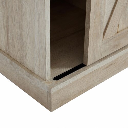 Edyo Living Rustic Farmhouse TV Stand Table with Sliding Barn Doors, White Oak Perspective: left