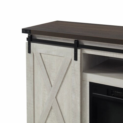 Edyo Living Electric Fireplace TV Stand Table with Sliding Barn Door, Gray Wash Perspective: left