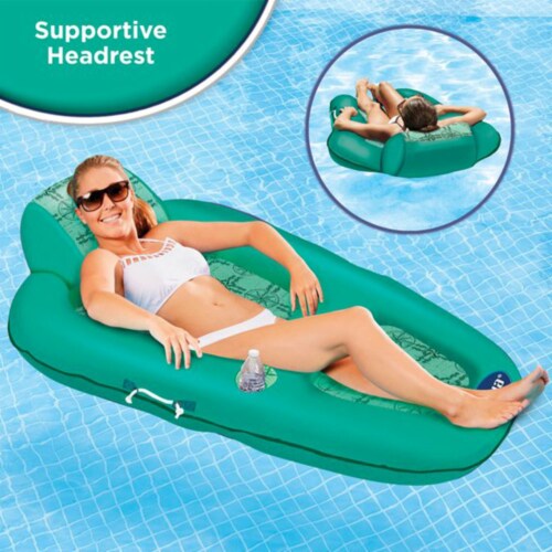 Aqua Leisure Polyknit Luxe Pool Lounger, Teal & Luxury Recliner Float, Green Perspective: left