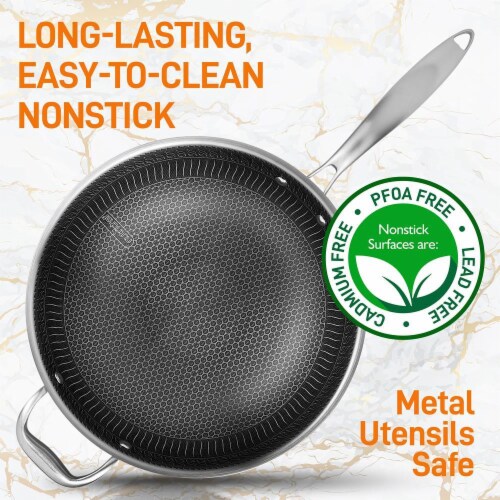 NutriChef Stainless Steel Nonstick Cooking Wok with Food Prep Mixing Bowl Set Perspective: left
