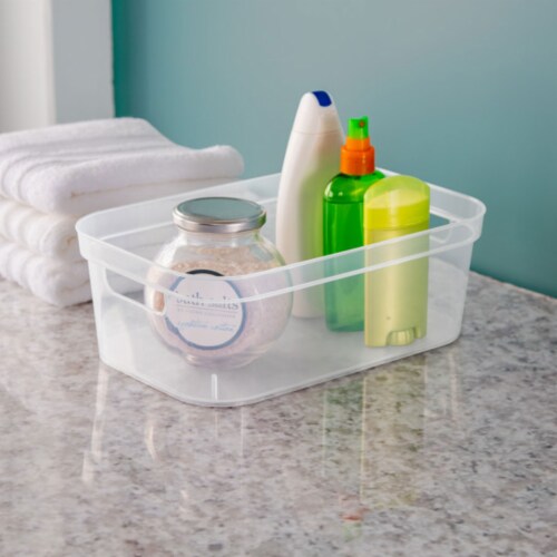 Sterilite 4.25x8x12.25 In Storage Bin w/ Carry Through Handles, Clear (24 Pack) Perspective: left