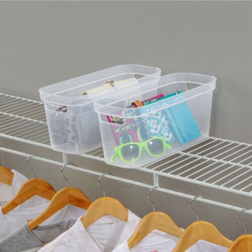 mDesign Slim Plastic Storage Bin Box Container, Lid/Handles, 4 Pack, Clear /White