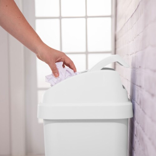 Sterilite 13 Gal Swing Top Lidded Wastebasket Kitchen Trash Can, White (4 Pack) Perspective: left
