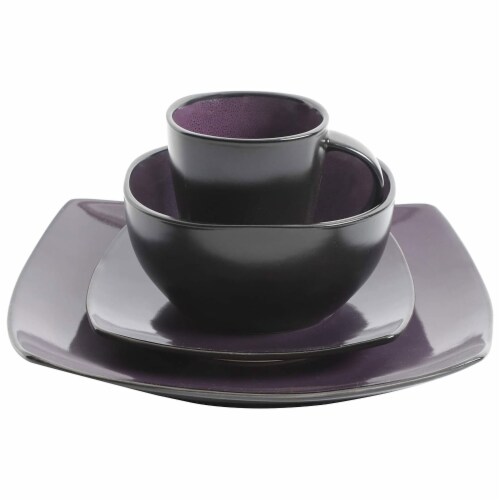 Gibson Elite Soho Lounge 16 Piece Plates, Bowls, and Mugs Set, Purple (2 Pack) Perspective: left