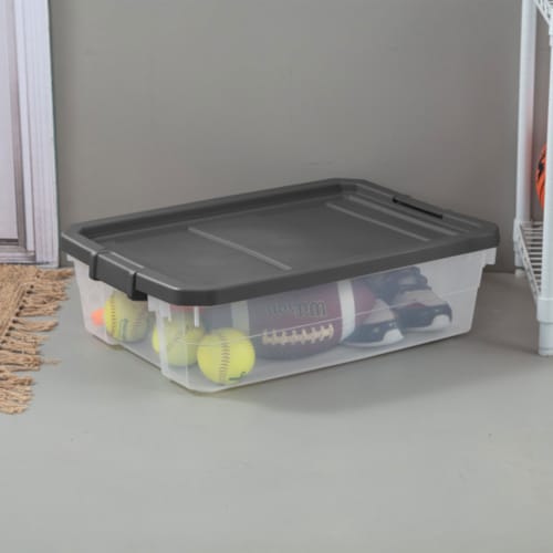 Sterilite 30 Qt Clear Plastic Stackable Storage Bin with Grey Latch Lid, 6  Pack, 6pk - Fred Meyer