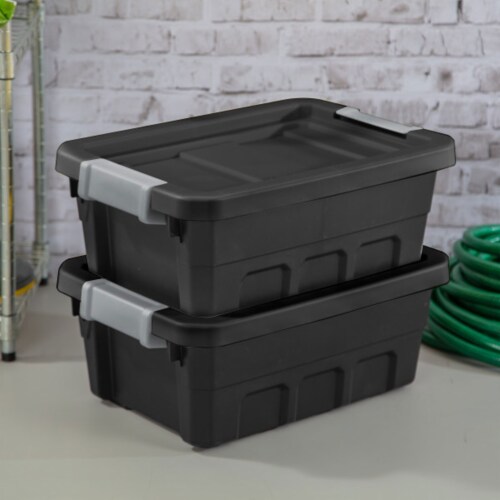 Sterilite 4 Gallon Industrial Storage Totes w/ Latch Clip Lids, Black (18  Pack), 1 Piece - Kroger