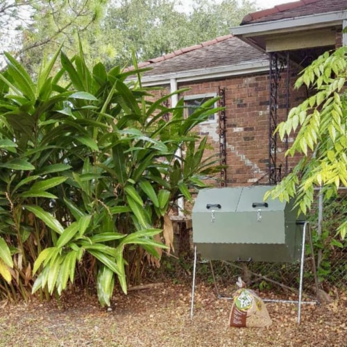 Jora Composters JK270A 70 Gallon Outdoor Dual Chamber Steel Compost Tumbler Bin Perspective: left