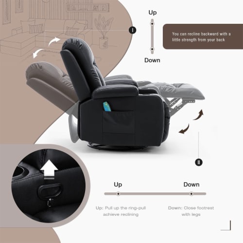 JOMEED PU Heated Leather Massage Rocking Recliner Chair with 360 Degree Swivel Perspective: left