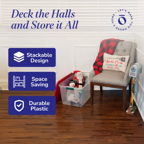 Homz 64 Qt Secure Latch Clear Plastic Storage Container Bin w/ Red Lid, 4 Pack Perspective: left
