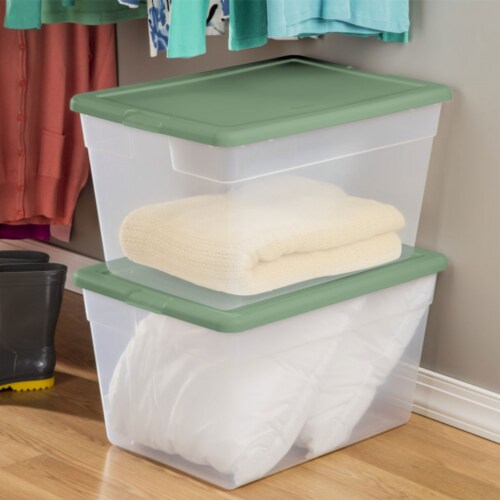 Sterilite 64 Quart Latching Plastic Storage Container Tote, Crisp