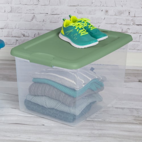 Sterilite 64 Qt Latching Plastic Storage Container Tote, Crisp Green (18 Pack) Perspective: left