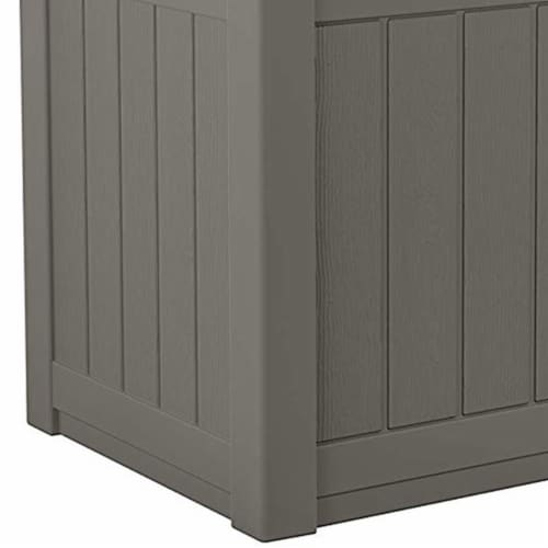 Suncast 22 gal Outdoor Patio Small Deck Chest Box w/Storage Seat, Stone (3 Pack) Perspective: left