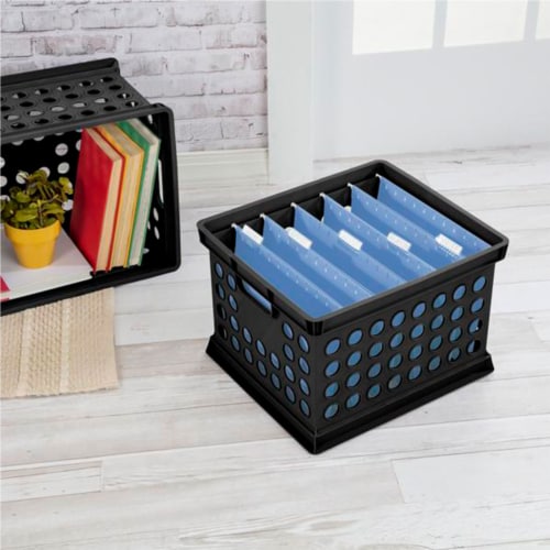 Sterilite Stackable Plastic Storage Open Crate Bin Organizer Box, Black ...