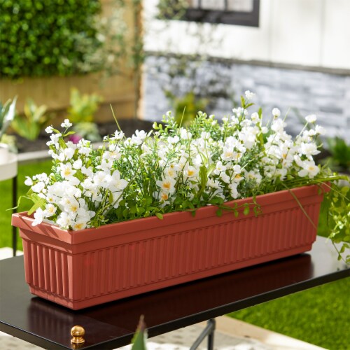 thumbnail image 2 of The HC Companies Venetian Window Planter Box W/Drain Plug - Long Planter Box For Windowsills, Balconies & More - Plastic Large Rectangular Outdoor Planters For Herbs & Flowers (24" Black 2 of 11