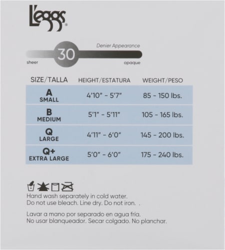 Pantyhose size on sale chart leggs