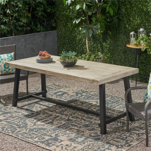 Noble House Carlisle Outdoor Iron Dining Table in Light Gray and Black