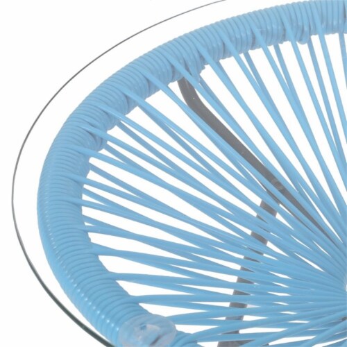 Noble House Nusa Outdoor Tempered Glass Top Faux Rattan Side Table in Blue Perspective: left