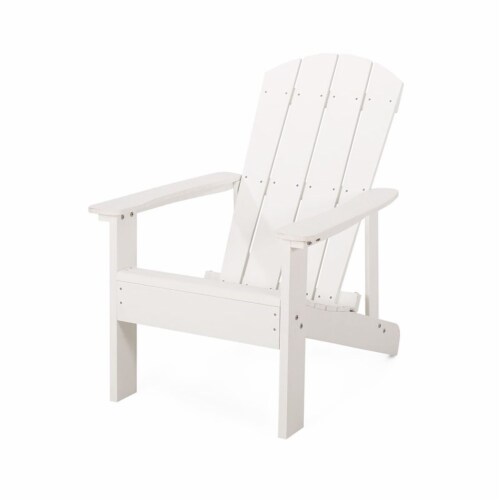 Noble House Culver Faux Wood Slat-Backed Adirondack Chair in White (Set of 2) Perspective: left
