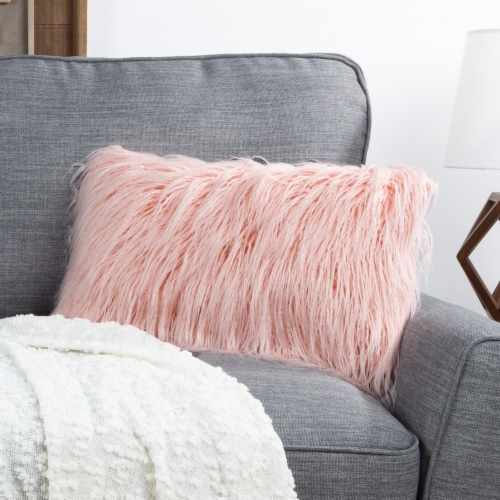 Lavish Home Mongolian Faux Fur Throw Pillow Charcoal Gray 20X12 Inch 6 Inch Thick Shag White 1 unit Mariano s