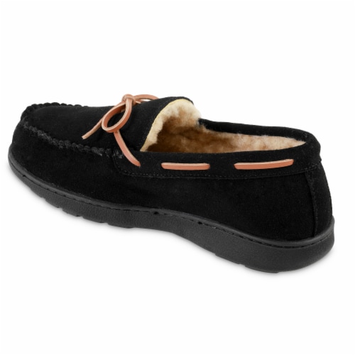 black suede moccasin slippers
