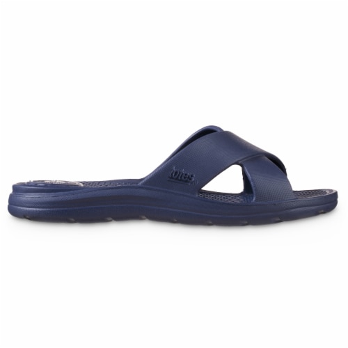 Totes Everywear Ara Cross Slide Women's Sandals - Navy Blue Perspective: left