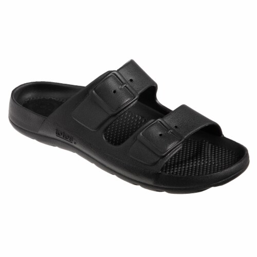 Totes Men's Everywear Double Buckle Slide Sandals - Black Perspective: left