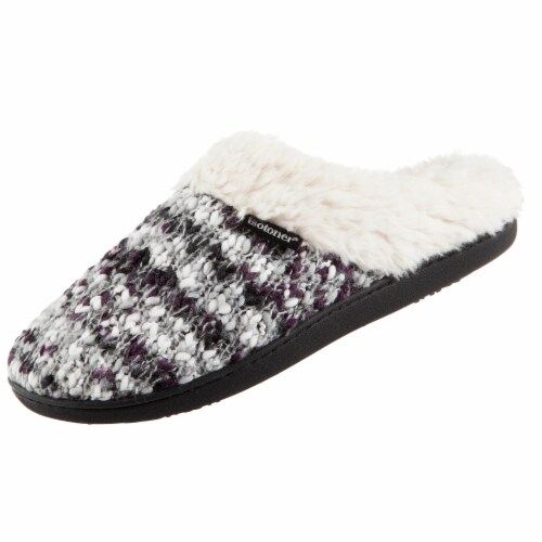 Isotoner® Amanda Hoodback Heather Gray Sweater Knit Women's Slippers Perspective: left