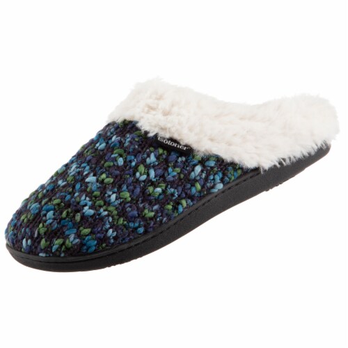 Isotoner® Amanda Hoodback Navy Blue Sweater Knit Women's Slippers Perspective: left