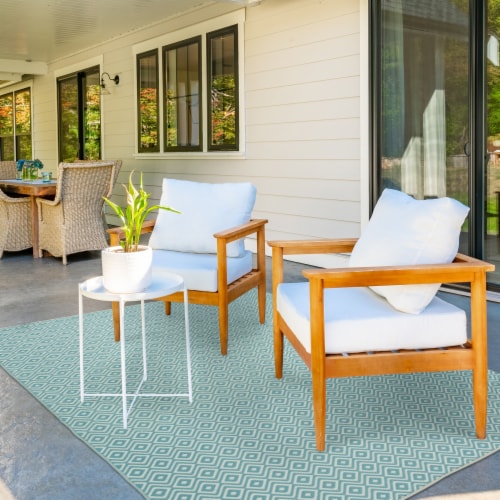 Backyard Bungalow Polyweave Dale Area Rug - Cream and Aqua Perspective: left