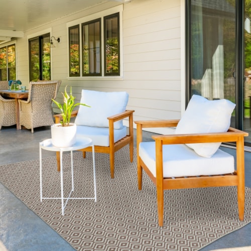 Backyard Bungalow Polyweave Dale Area Rug - Brown-Cream Perspective: left