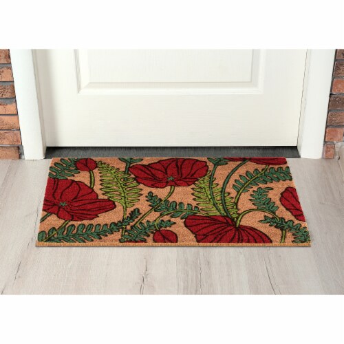 Backyard Bungalow Coir Doormat Poppies Arts and Crafts - Red Perspective: left